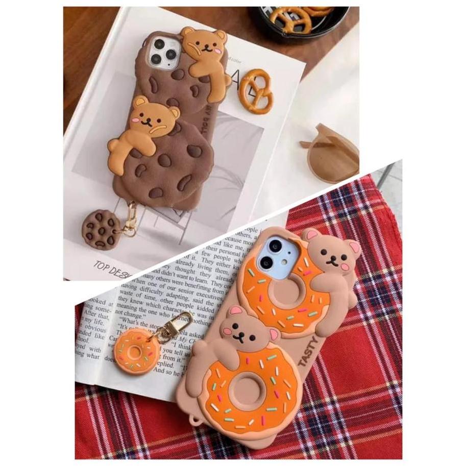 CASING 3D COOKIE DAN DONUT BAHAN SILICON BAGUS SUDAH PLUS GANTUNGAN KECIL Grey Silicone Lentur Case 