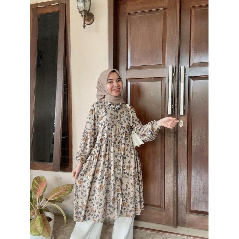[CUCI GUDANG] Ameena Tunik Jumbo / Tunik Rayon / tunik Motif / tunik jumbo Balon Kancing Muslim
