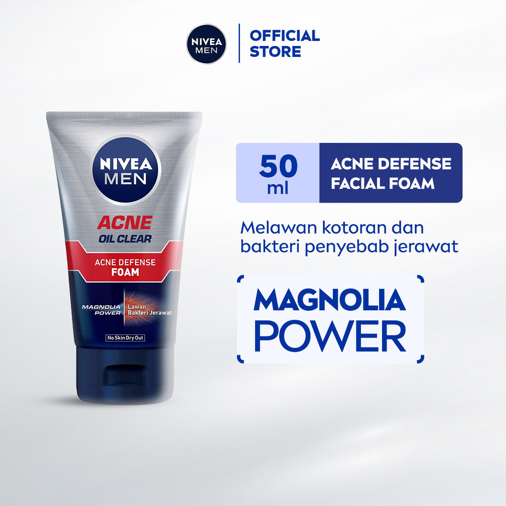 NIVEA MEN Facial Foam Oil Clear Acne Defense  50ml - Sabun cuci muka pria bebas jerawat anti bakteri
