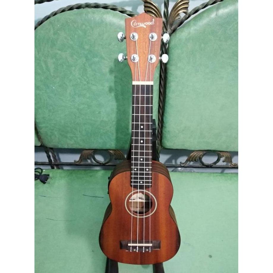 UKULELE SOPRANO ELEKTRIK ORI CAMWOOD WARNA BROWN EQ TONER FULL SET