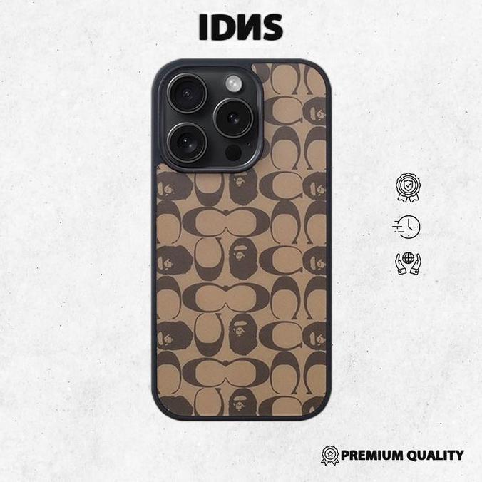 New | IDNS Hardcase Coach x Bape 01 Brown Case Iphone 11 12 13 Pro Max 14 Pro Max 15 Pro Max