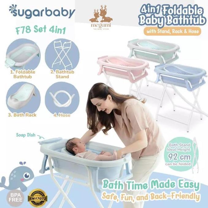 Sugar baby Foldable & standing Baby Bathtub with Digital Thermometer F78 Set 4in1 / Sugar Baby Batht