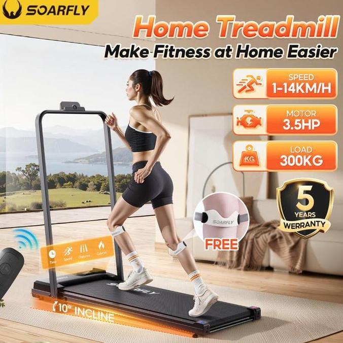 KUSUMORO Subsidi OngkirSOARFLY Incline Treadmill Elektrik Multifungsi 14 KM/H Walking & Running Pad 