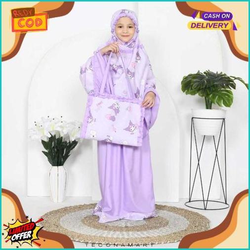 Diskon Lebaran Mukena Anak Perempuan Mukena Anak Kuromi Ungu (Tas Sejadah) Mukena Anak Anak Mukena A
