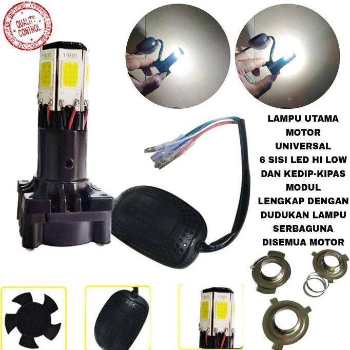 Lampu Motor Led 6 Sisi Hi Low Dan Kedip/Lampu Utama Motor Led 6 Sisi Kipas Cahaya Putih Super Terang