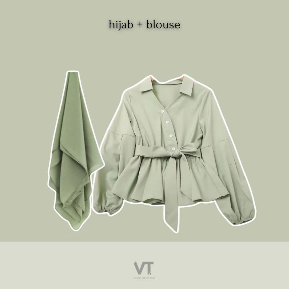 MURAH One Set Mery (Hijab, Blouse, Rok) Setelan Baju Wanita hijab OOTD Korea