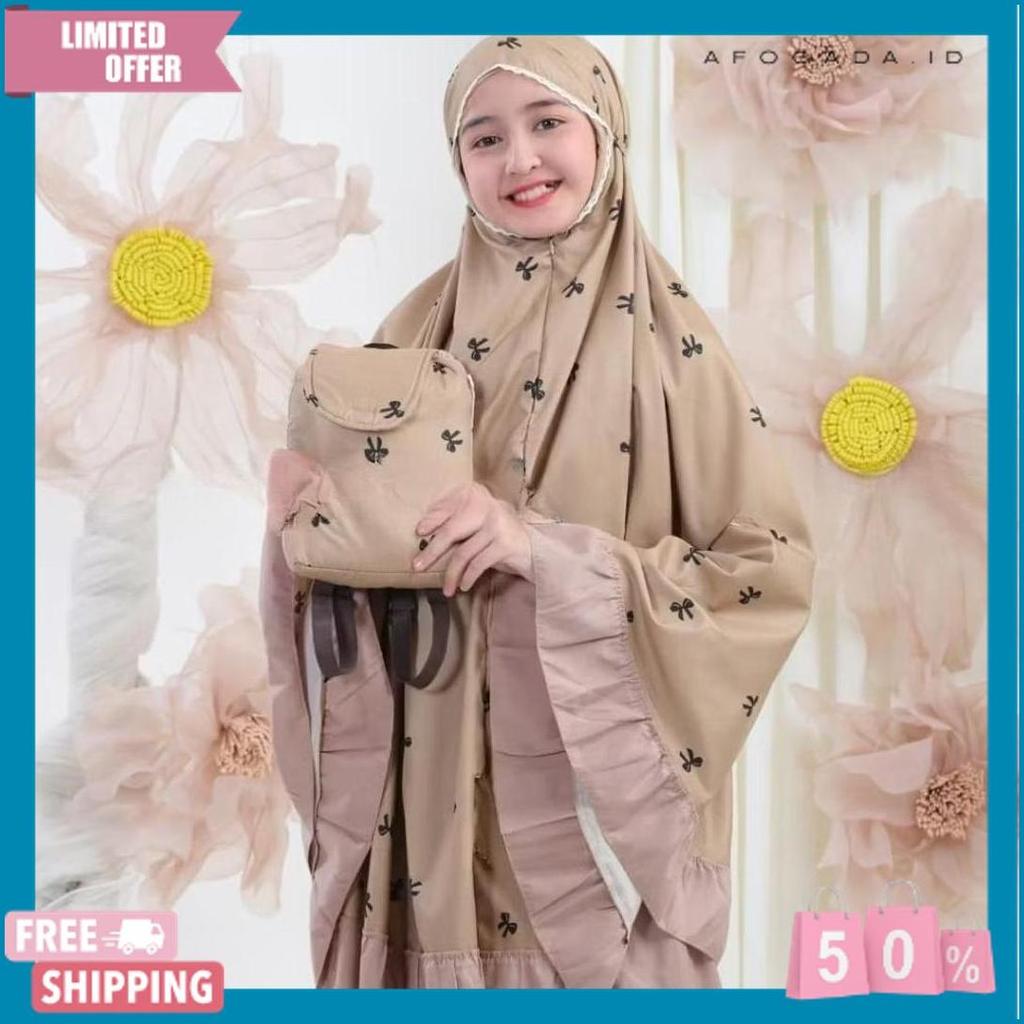 Diskon Lebaran Mukenah Anak Tanggung 2In1 Motif Pita Mukenah Katun Premium Mewah Terbaru