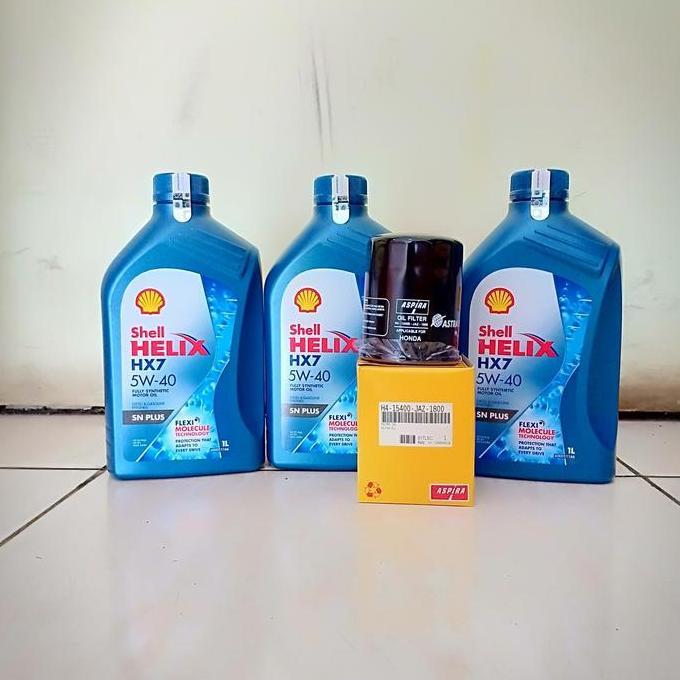 Paket Oli New Shell HX-7 5W-40 3L + Filter Oli Mobilio, Jazz, Brio
