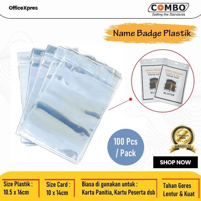 JAVXIACI (100 Pcs) Name Badge Plastik 10x16 / Name Tag Panitia / ID Case Peserta Ujian