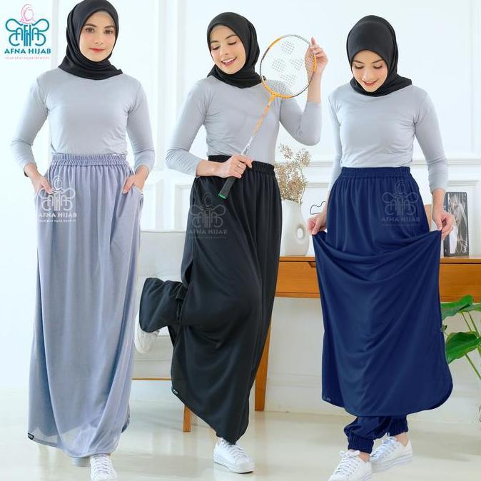 Afna Hilya Rok Celana Olahraga Jogger Training Wanita Muslimah Skirt Panjang Polos