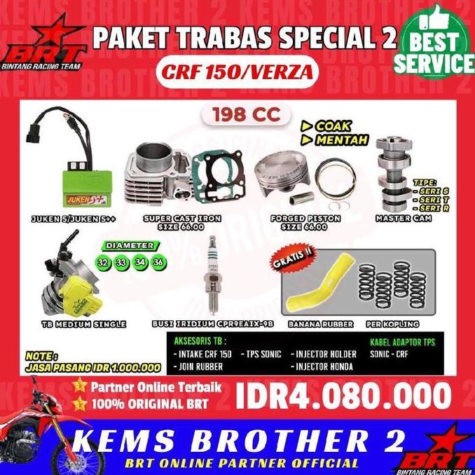 MARTEKNO PAKET BORE UP CRF 150 TRABAS SPECIAL 2 BRT ORIGINAL 100% 200CC ORIGINAL BRT