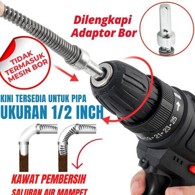Pipe Cleaner Kawat Pembersih Saluran Pipa Mampet Dengan Adaptor Bor