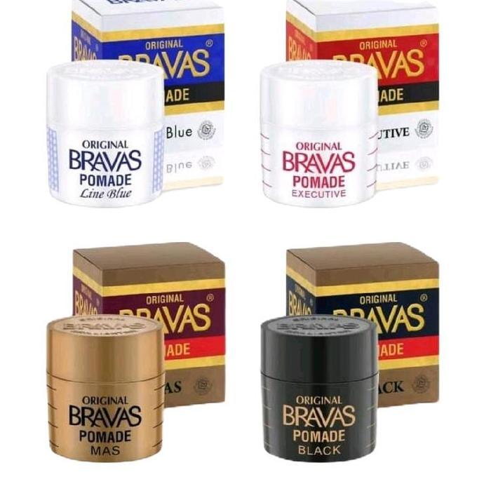 Bravas Minyak Rambut Pomade Original Line Blue Executive Mas & Black untuk Pria Rontok Perawatan Ket