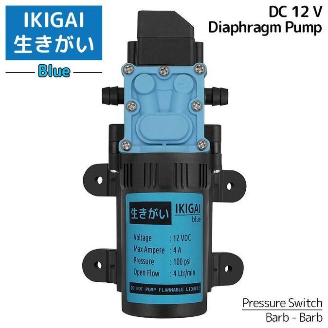 Diaphragm Pump Ikigai Blue , DC 12 V, 48 Watt, 100 Psi Pressure Switch