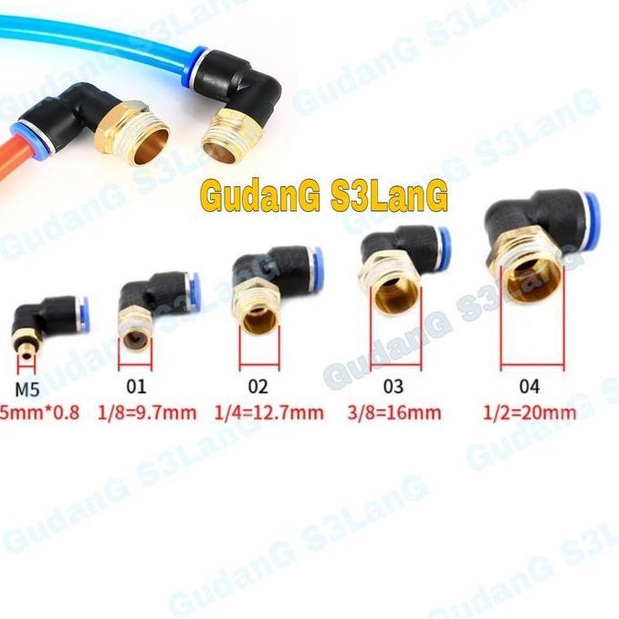 Sambungan L Drat Selang PU 12mm Fitting Elbow Mist Pneumatic Angin Pompa DC