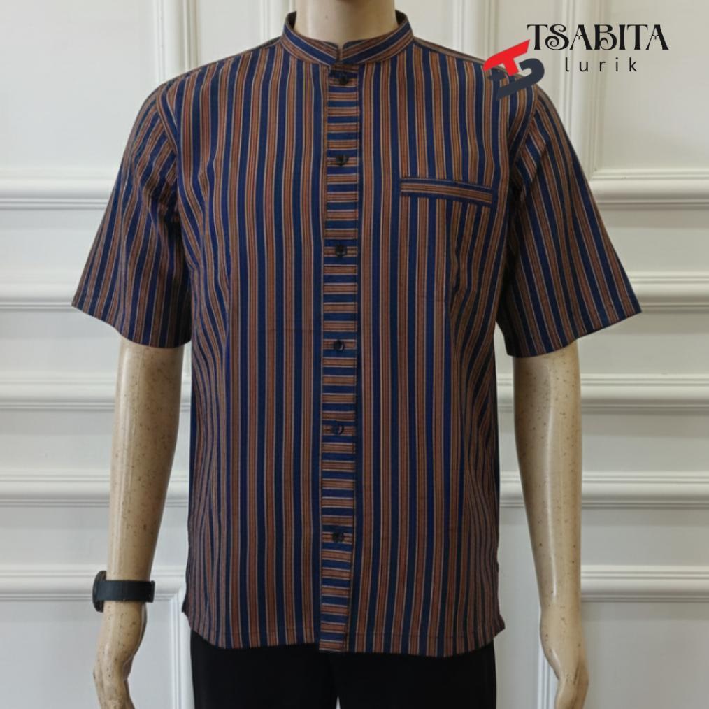 TERBARU TSABITA - Kemeja Lurik Koko Pria Lengan Pendek Baju Lurik Adat Jawa Surjan Premium