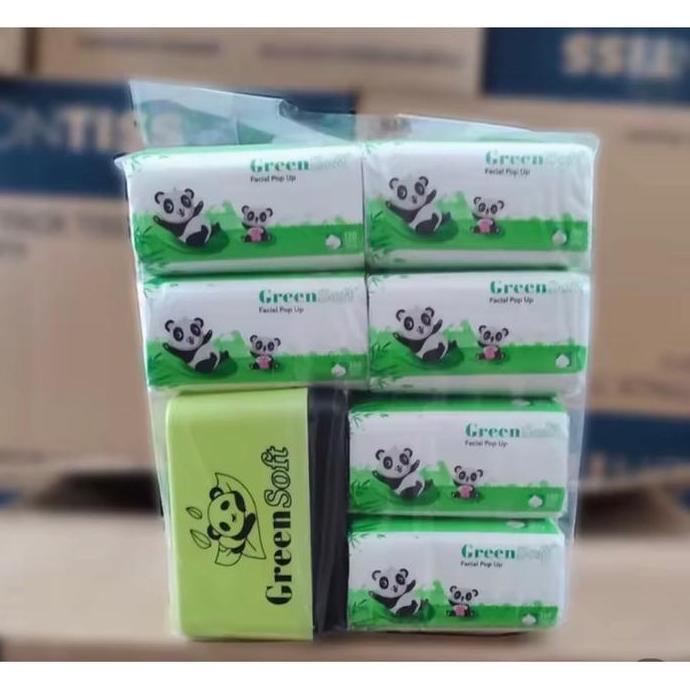 [PACK 6PCS + FREE BOX] TISU GREENSOFT POPUP 130 SHEETS + BOX FACIAL TISSUE POP UP 130s GREEN SOFT ME
