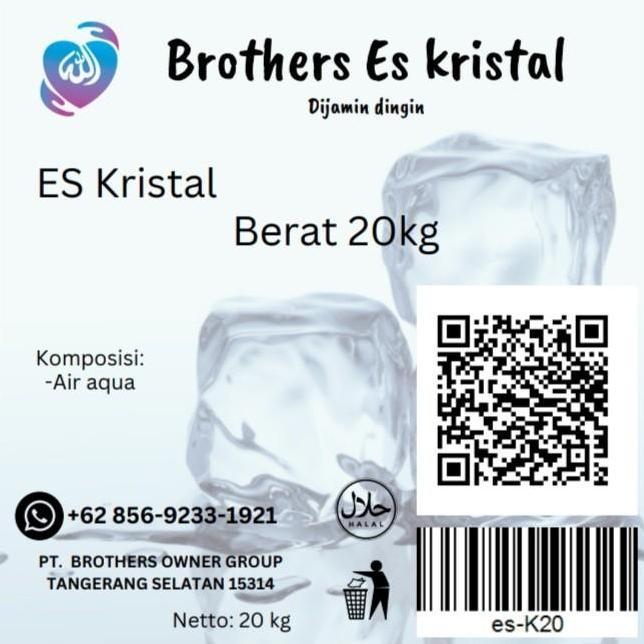 es batu kristal tube, ice cube 20kg/kantong