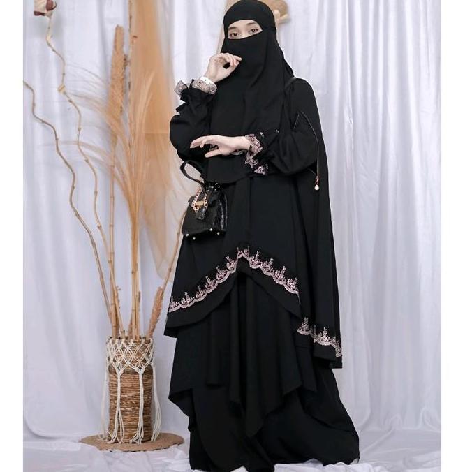 Haura FULL SET Lengkap + cadar gamis Daily / Umroh resvy collection mewah elegant