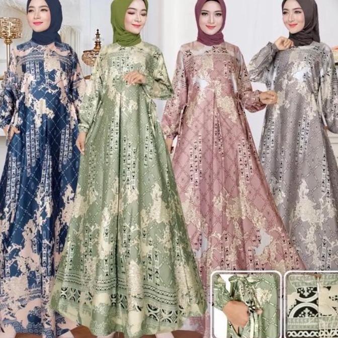 Gamis motif inara bahan silk premium Muslim