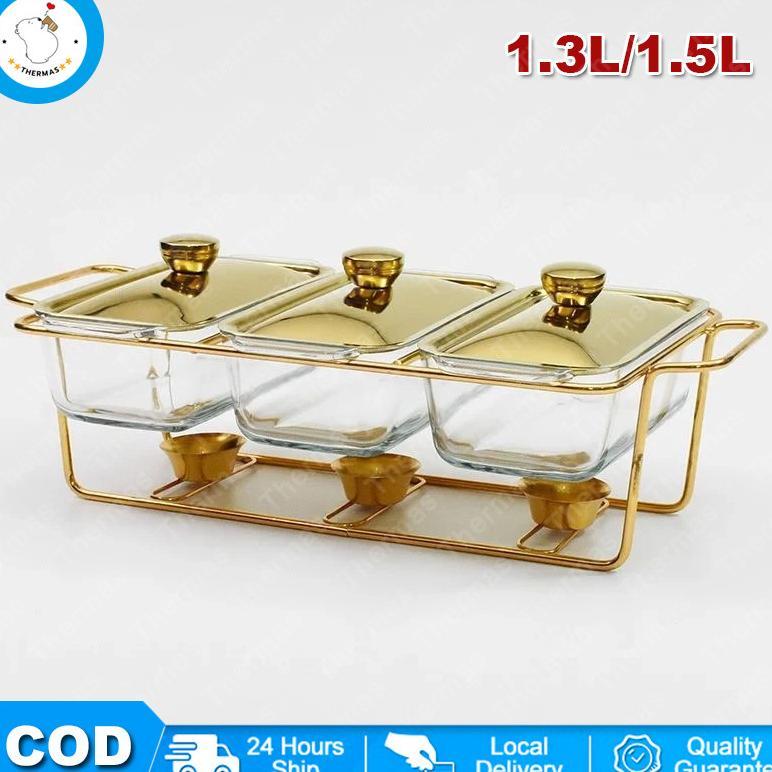 PRASMANAN WARMER 3 GRID /PRASMANAN KACA 3in1 /WADAH MAKANAN MEWAH Prasmanan Transparan KAPASITAS 1.3