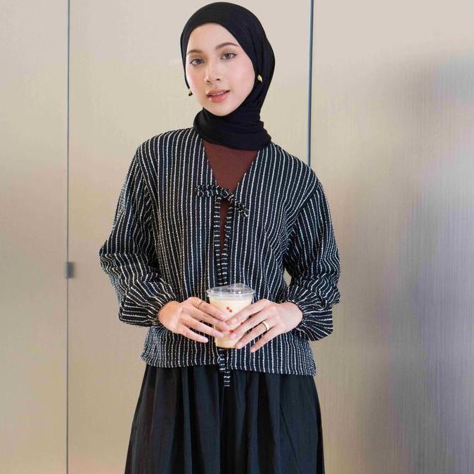 Hosofshopaholic - LENARA OUTER - Outer Wanita - Outer Tweed Stripe