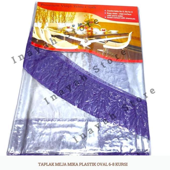 Taplak Meja Makan Plastik Bening Oval 6-8 Kursi Tebal Anti Air Renda