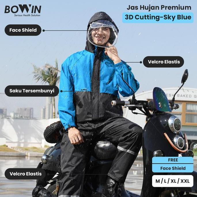 BOWIN Jas Hujan Premium Anti Bakteri (Extra Face Shield + Masker)