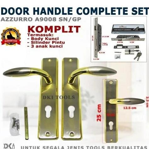 Azzurro Set Handle Pintu Rumah Besar Azzurro A9008 Sn/Gp 25 Cm Kuning/Gold White 02 Kuninggan Gagang