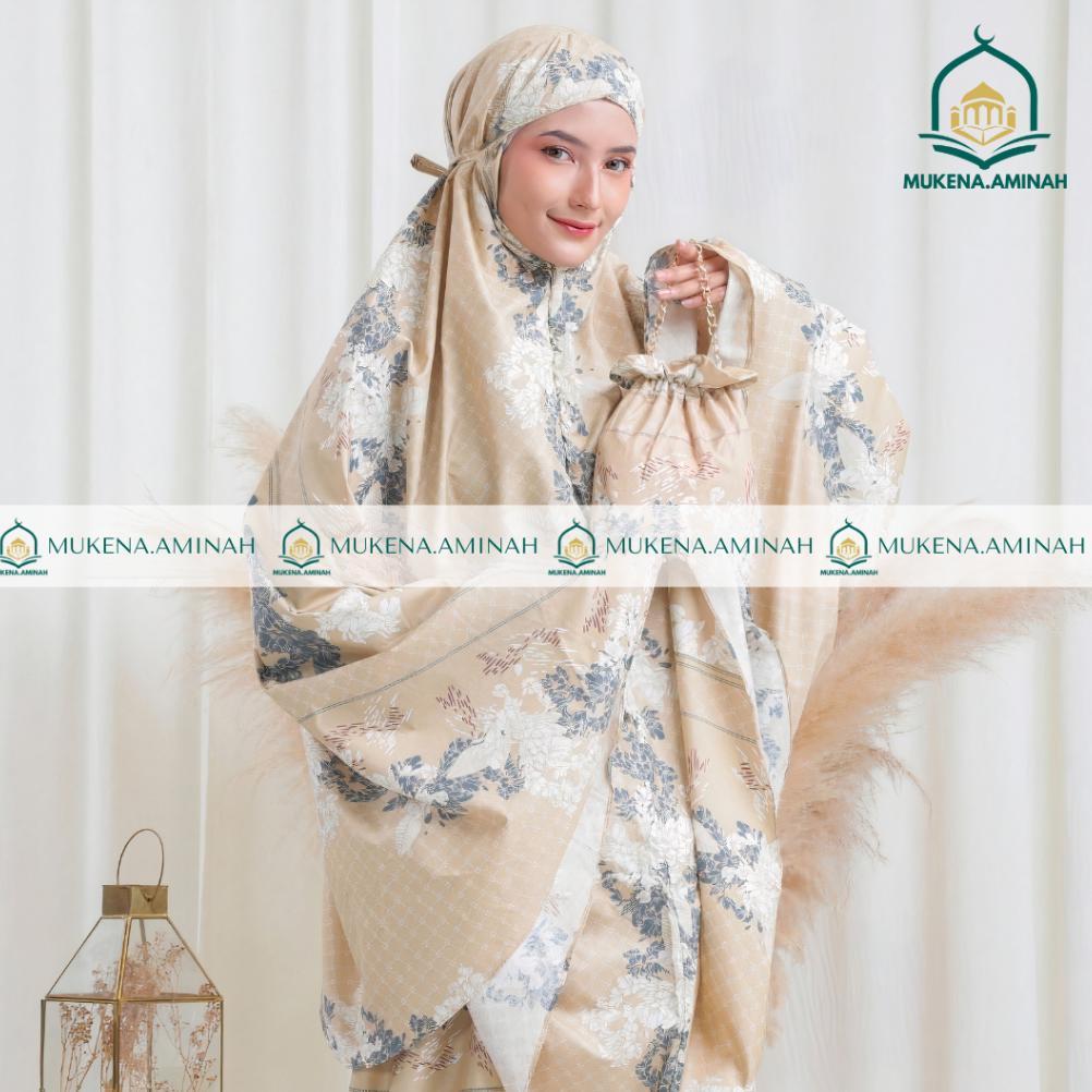 MUKENA.AMINAH MUKENA DEWASA AZURA HASYA 2IN1 RESLETING TRAVEL KATUN MOTIF