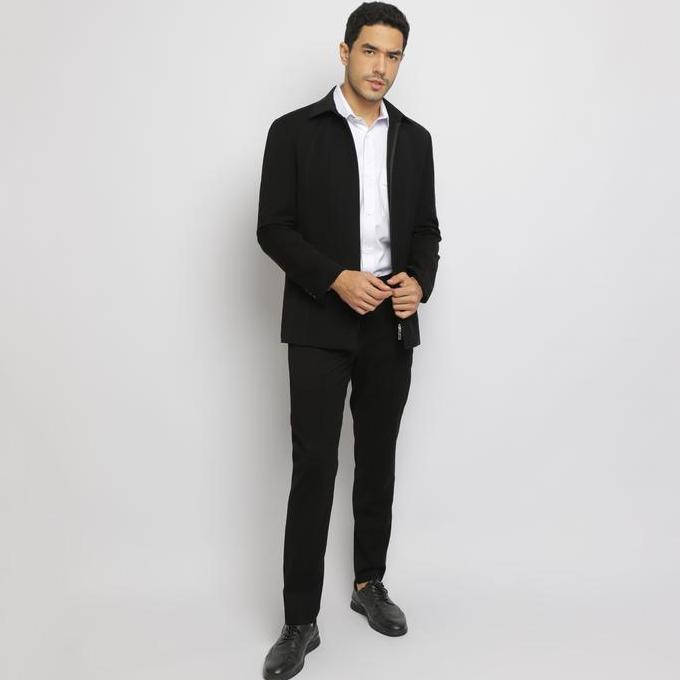 JASKET SEMI JAS FORMAL PRIA/JAS/BLAZER JACKERTON (HITAM) Jaket Kerja Keren Santai Nyaman Casual BS