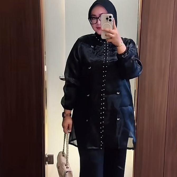 Outer Kondangan Organza Jumbo Ld 120Cm Cardigan Muslim Panjang Wanita Dewasa Oversize Baju Kardigan