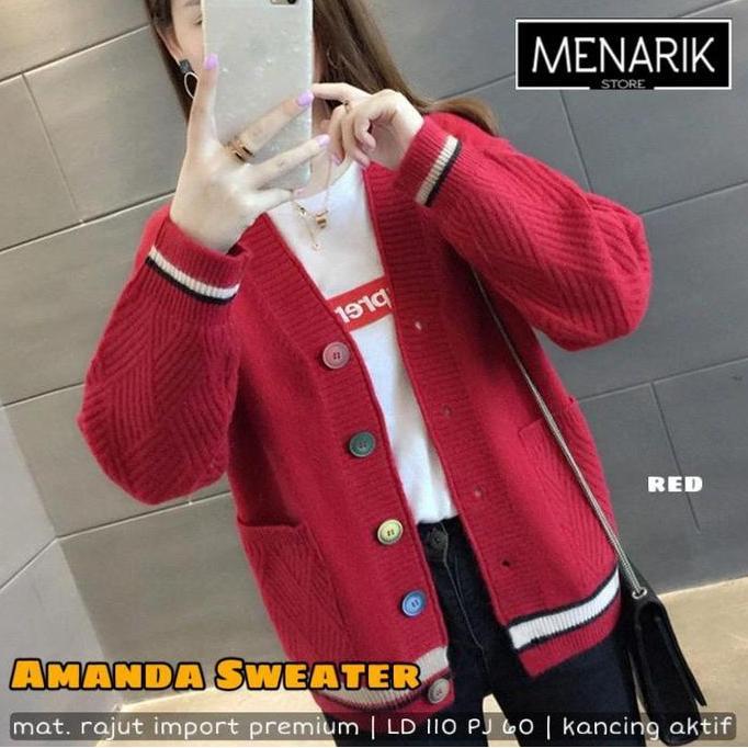 Jumbo / Amanda Sweater / Outer Wanita Cardigan Lengan Panjang / Rajut Halus Tebal / Ld 110 Pj 60