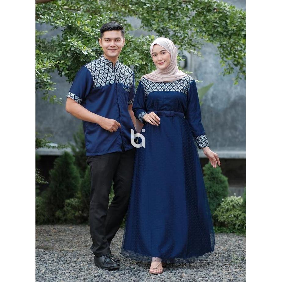 Bi - Baju batik couple gamis tilledot kombinasi batik prada sisik setelan pakaian pasangan kondangan