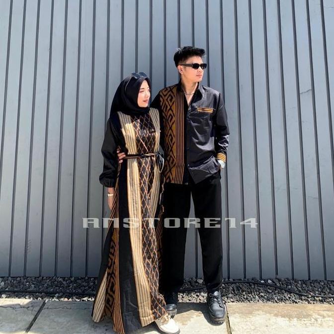 Rania Gamis Couple Tenun Kondangan Dress Batik Pesta Baju Pasangan Keluarga Muslim