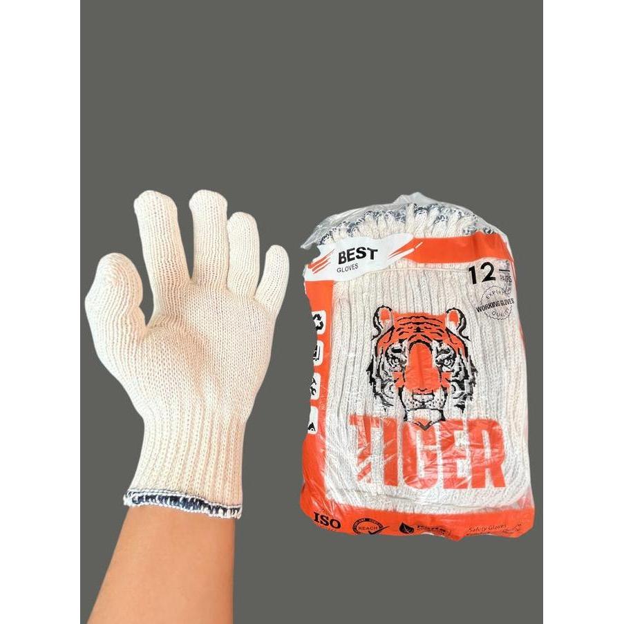 Ready Sarung Tangan Benang 5 Putih TIGER - Sarung Tangan Cotton List Navy