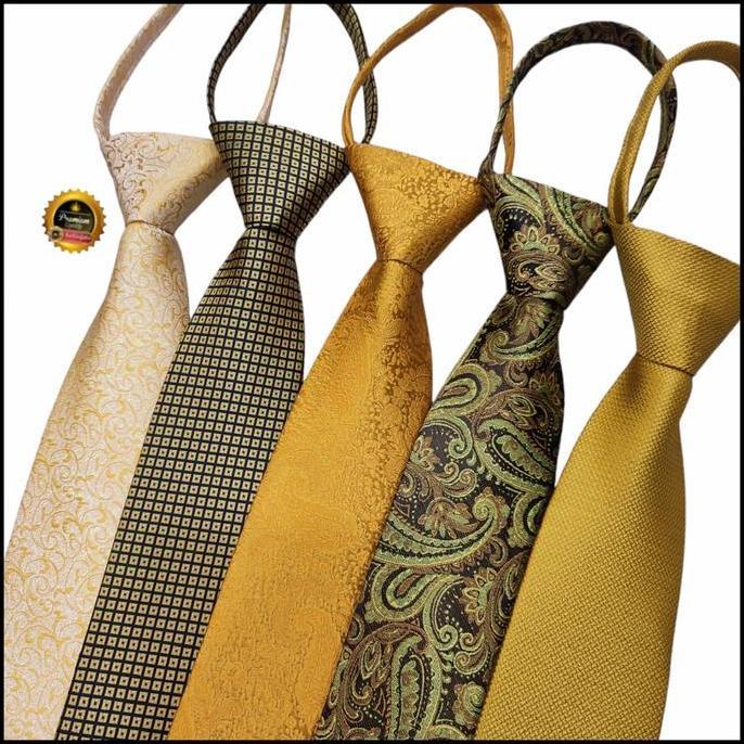 Dasi instan gold polos dasi kantor pria dasi jadi siap pakai dasi gold