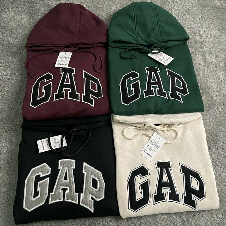 BESTPROMO GAP Hoodie Sweater - Jaket GAP Abu Teks Bordir Bahan Tebal Premium Ukuran M sampai XXL