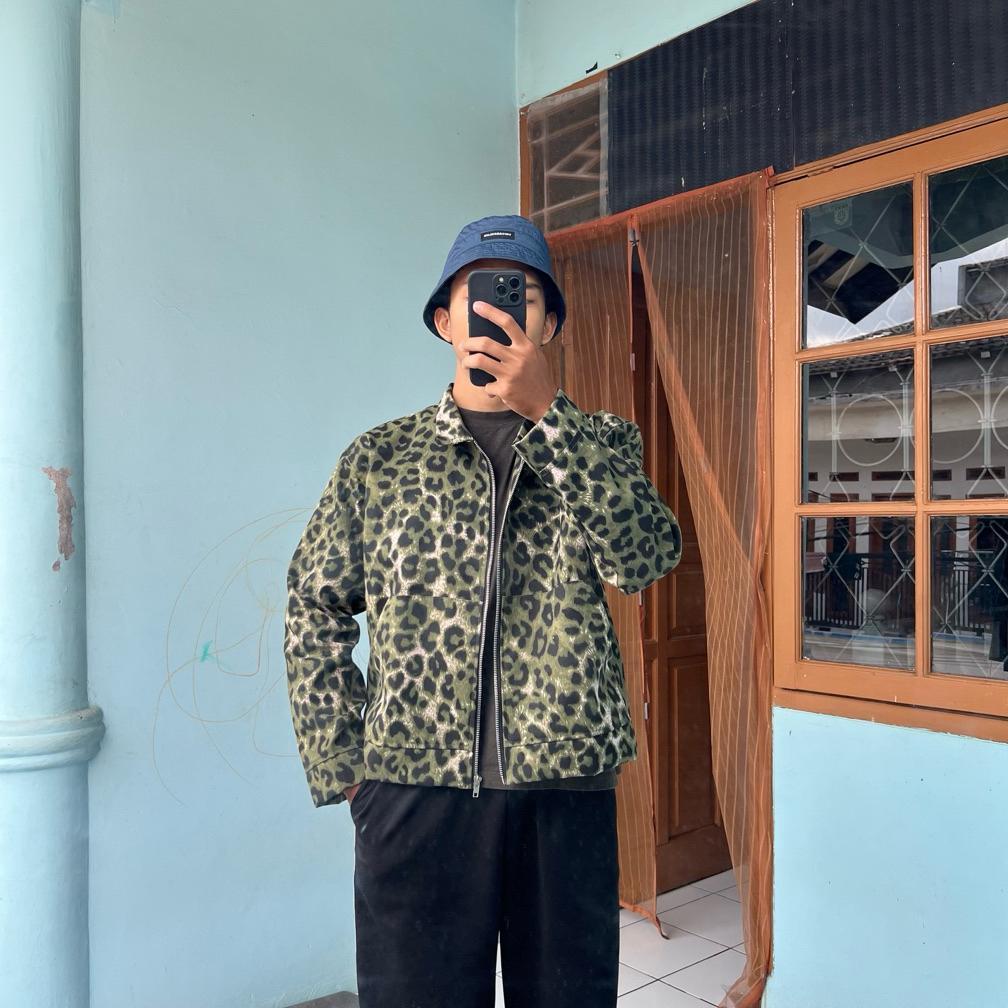 BestPromo Work Jacket Pattern Leopard | Jaket Boxy Motif Macan Ranting