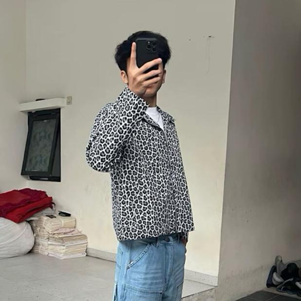 Terbaru Work Jacket Pattern Leopard | Jaket Boxy Motif Macan Ranting