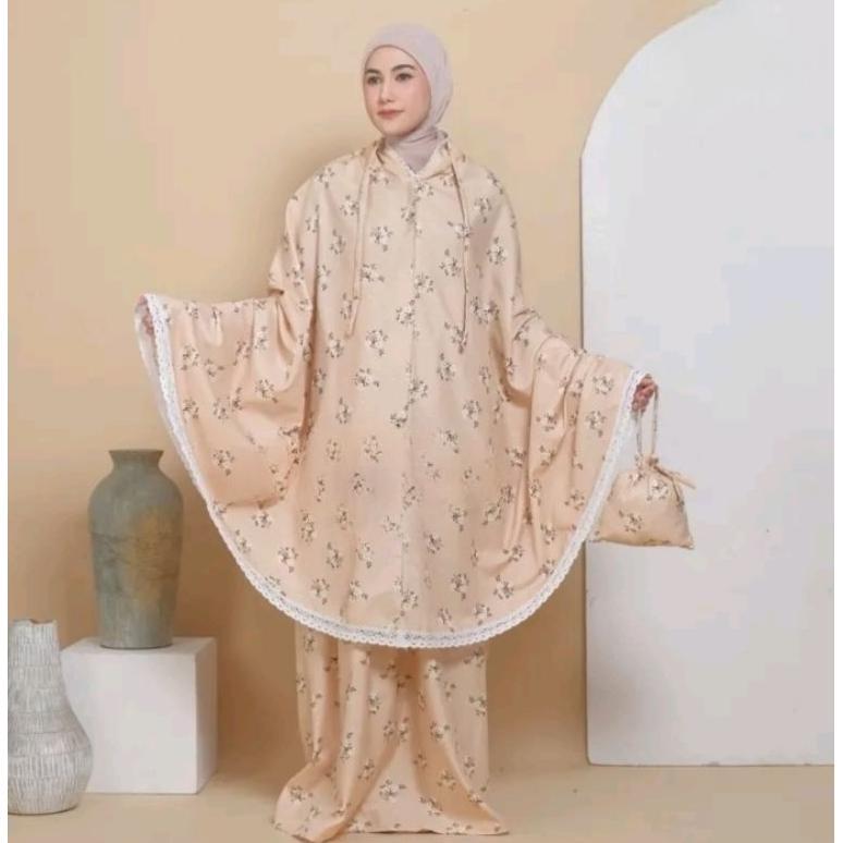 Mukena Dewasa Katun Motif Premium | Mukena Travel 2In1 Motif Bunga Printing Terbaru