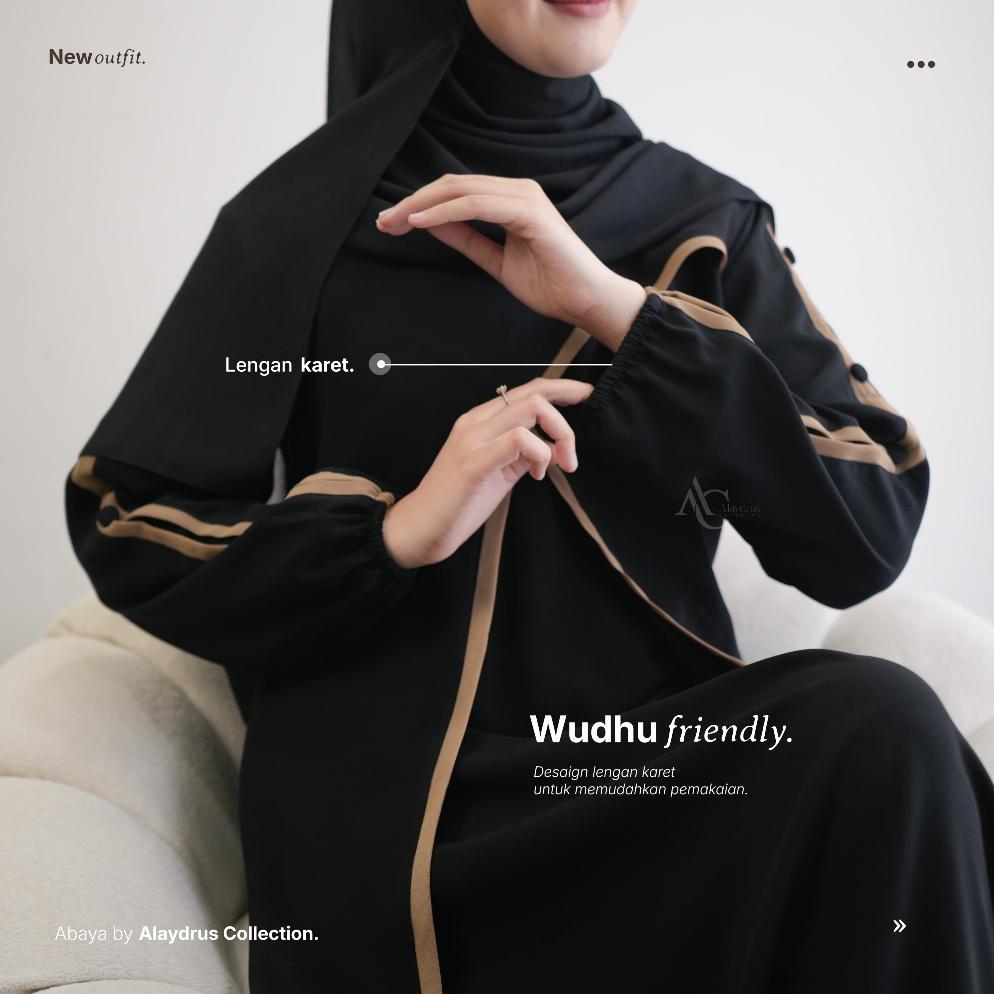 NEW ALAYDRUS COLLECTION ABAYA HITAM TURKEY KAMILA GAMIS SYARI MUSLIMAH JETBLACK HITAM KOMBINASI CHIF