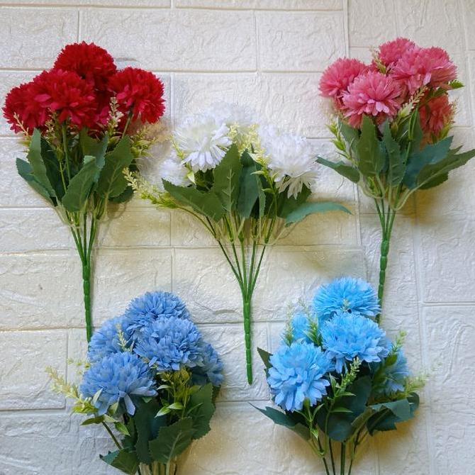 1 Lusin Bunga Pom Pom 5 Cabang/Lusinan/12 Tangkai Bunga Dekorasi