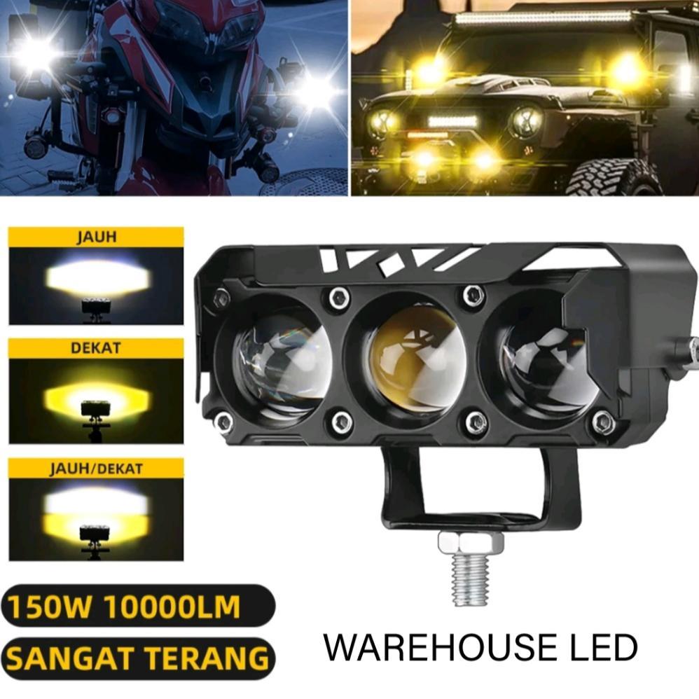 Disc Lampu Tembak Laser Sql 3 Mata Super Terang Hi Low Putih - Kuning Buat Motor Dan Mobil