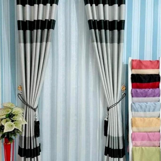 GORDEN BLAKOUT PELANGI MODEL LOBANG RING Jendela dan Pintu Kain blakout Abu Biru Coklat Tali bahan s
