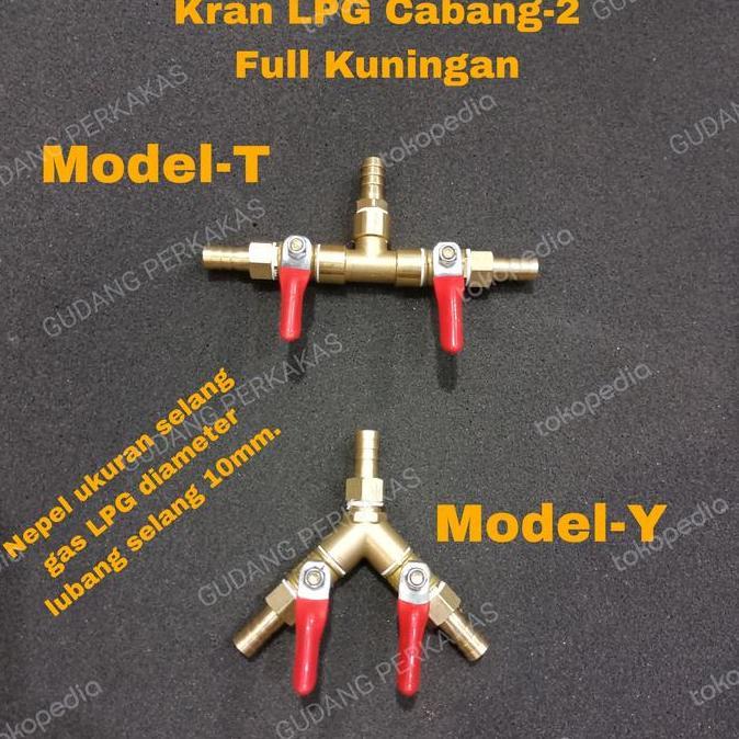 Kran Gas LPG 3/8 Cabang 2 - Stop Keran Gas Kuningan 10MM