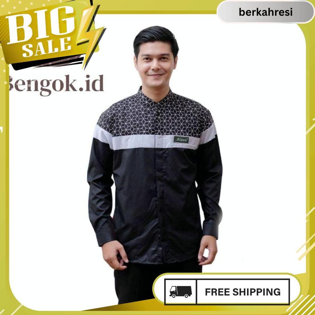 Kemeja Koko Lengan Panjang Dewasa Motif Senopati Warna Coksu - Baju Koko Dewasa Motif Senopati Meled