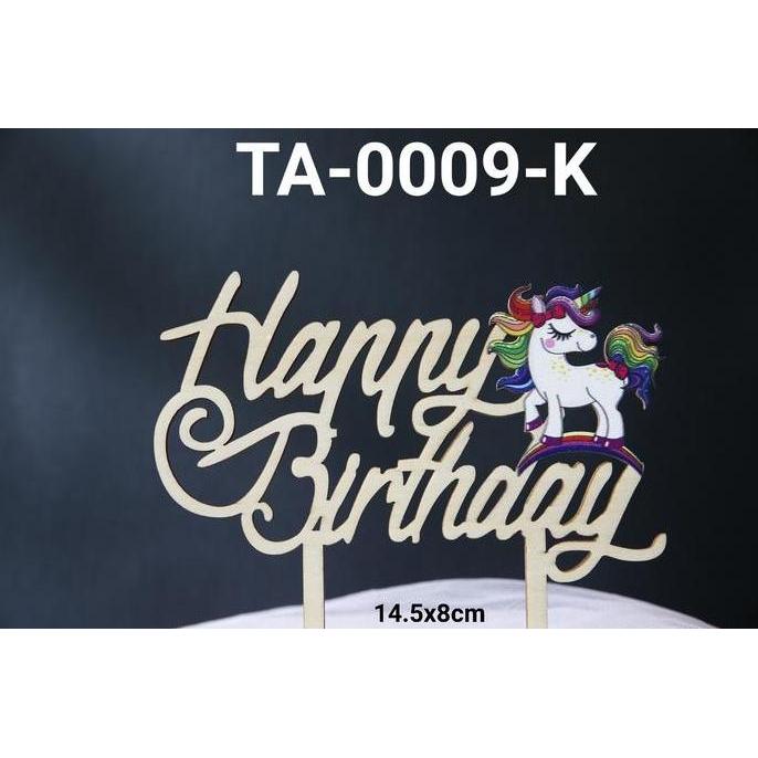TA-0009-K Tulisan cake topper tulisan kayu happy birthday unicorn