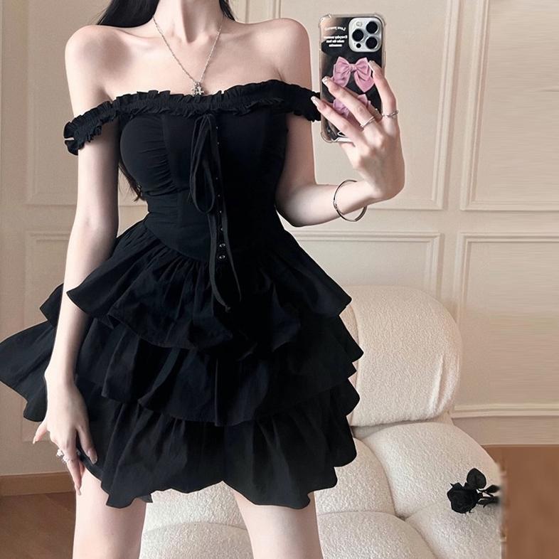 Hot Deals Emita Bloom Baju Mini Dress Hitam Tanpa Lengan Lucu Wanita Party Dress Korea Style Terbaru
