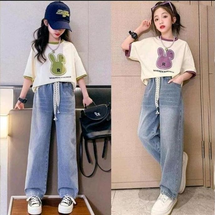 Jeans Anak Perempuan Model Kulot Style Korea Celana Panjang Jeans Fashionable untuk Anak Perempuan d